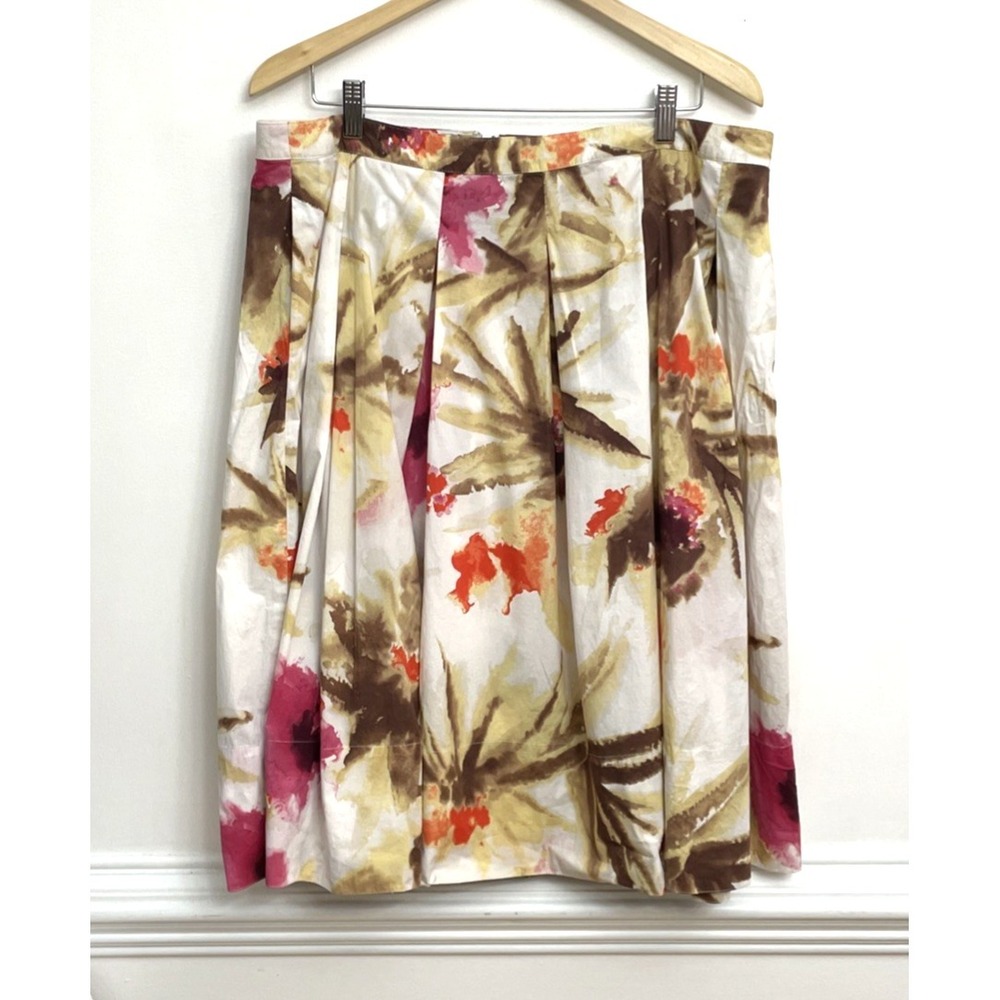 Talbots Skirt Sz 16 Multi Color Foral Pleated Watercolor Cotton Blend Fit Flare